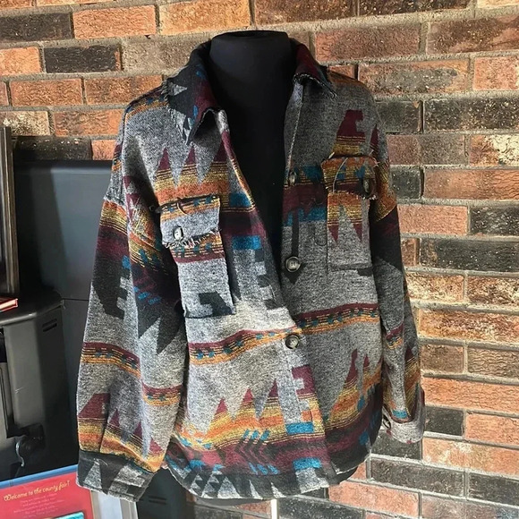 Aztec Gray‎ Shacket Pendleton Like - Picture 1 of 6